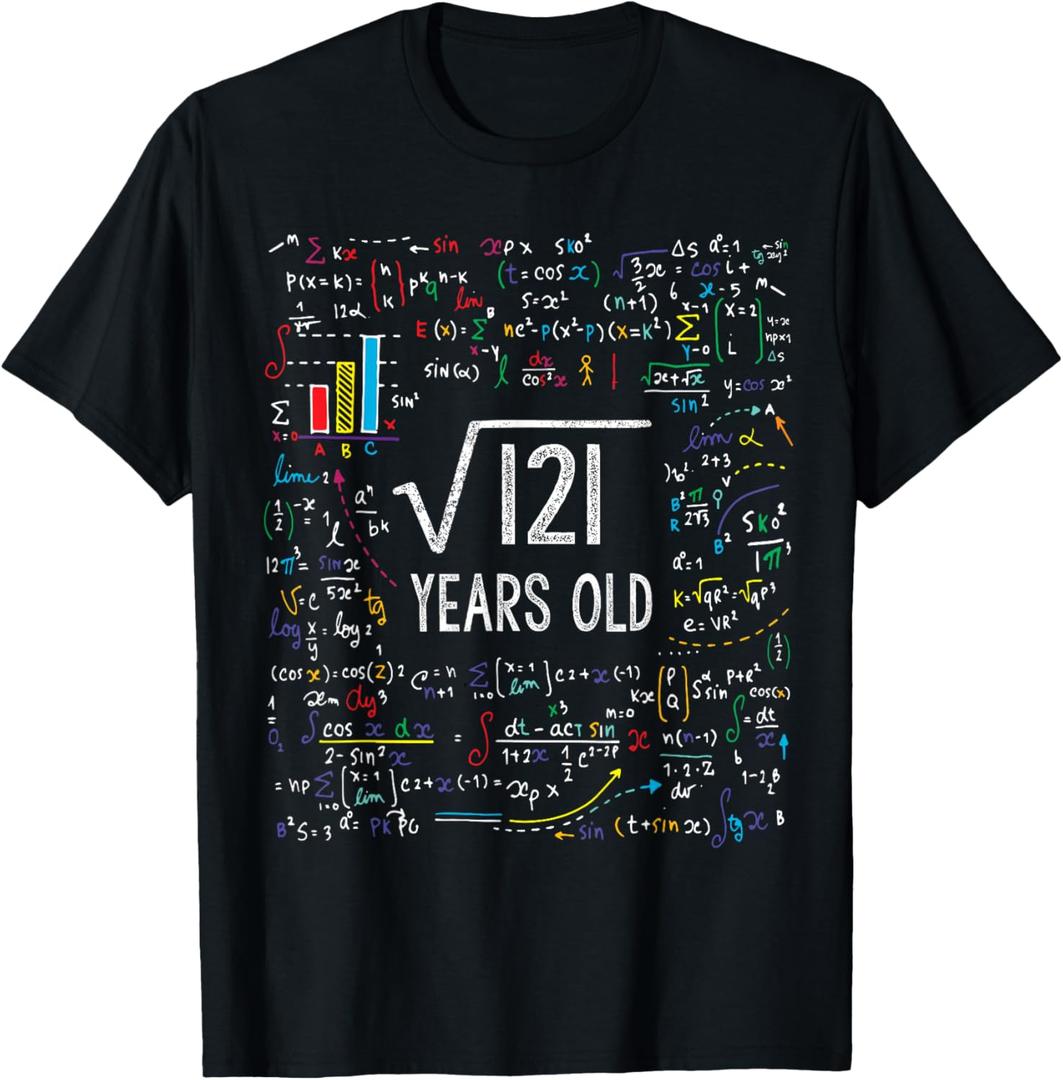 Square Root of 121 11th Birthday 11 Year Old Gifts Math Bday T-Shirt (Black)