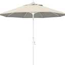 California Umbrella 9' Round Aluminum Pole Fiberglass Rib Market Umbrella, Crank Lift, Collar Tilt, White Pole, Antique Beige Olefin