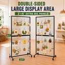 2-Pack 3' x 6' Gridwall Panel Display Stand with Wheels, Heavy Duty Freestanding Wire Grid Wall Display Rack, T-Base Floor Stand with 20 Hooks for Retail Stores, Craft Shows & Vendor Events（Black）