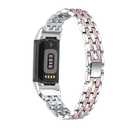 Mtozon Bling Bands Compatible with Fitbit Charge 6/Charge 5, Metal Bracelet Luxurious Rhinestone Replacement Wristband for Women, Silver with Rose Gold