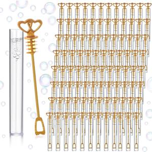 150 Pcs Bubble Wands Bulk for Wedding Party Mini Heart Wand with Bubble Solution for Wedding Bridal Showers Valentine Anniversary Birthday Supplies(Gold,Double Heart)