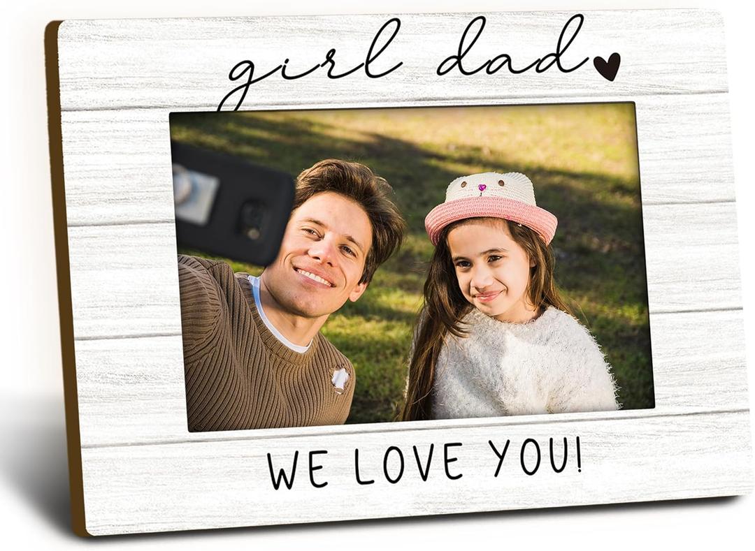 Girl Dad Picture Frame 4x6, Daddy Wooden Picture Frame, Daddy Fathers Day Christmas Birthday Gifts from Daughter Kids, Girl Dad We Love You Decorative Photo Frames for Table Desk Decor