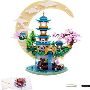 4288 PCS Cherry Blossom Tree Building Set for Adults TeensChinese Moon Palace Architecture ModelMicro Japanese Sakura Tree House, Mini Cherry Bonsai Tree Bricks, Creative Gift for Kids 14+