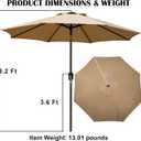Blissun 9' Outdoor Patio Umbrella, Outdoor Table Umbrella, Yard Umbrella, Market Umbrella with 8 Sturdy Ribs, Push Button Tilt and Crank (Tan)