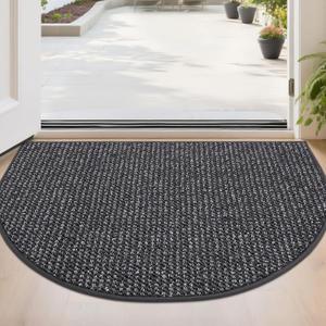 BEQHAUSE Dirt Trapper Door Mat 24" x 36" Half Circle Non-Slip Washable Doormats Entrance Rugs Absorbent Welcome Low Profile Floor Mats for Front Back Door and Entryway, Charcoal
