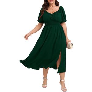 Women's Plus Size Dress Wedding Guest Cocktail Short Sleeve Stringy Selvedge V Neck Slit A Line Flowy Maxi Dresses, XL