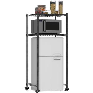 Mini Fridge Shelf with Wheels, Height Adjustable Mini Fridge and Microwave Stand, Over Mini Fridge Storage Rack for Dorm Apartment Kitchen Office Garage, Space Saving, 60x45x140cm