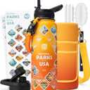 DYSANKY National Parks Water Bottle  40 oz Insulated Stainless Steel Bottle with 63 Hand-Drawn Park Stickers, Carrier Bag, Strap & Gift Box  BPA-Free  Ideal for Hiking, Camping & Travel (Gradient Orange Park)
