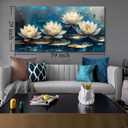 Large Canvas Wall Art for Living Room Bedroom Home Office Blue White Lotus Flower Picture Framed Canvas Prints Artwork Ready to Hang Size 30x60