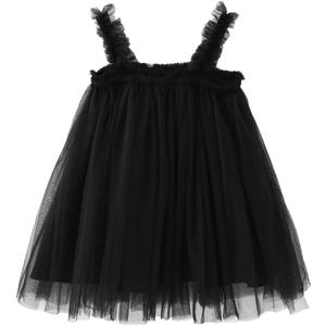 Baby Girl Tutu Dresses Sleeveless Toddler Flower Tulle Dress Princess Soft Pom Sundress (Black)