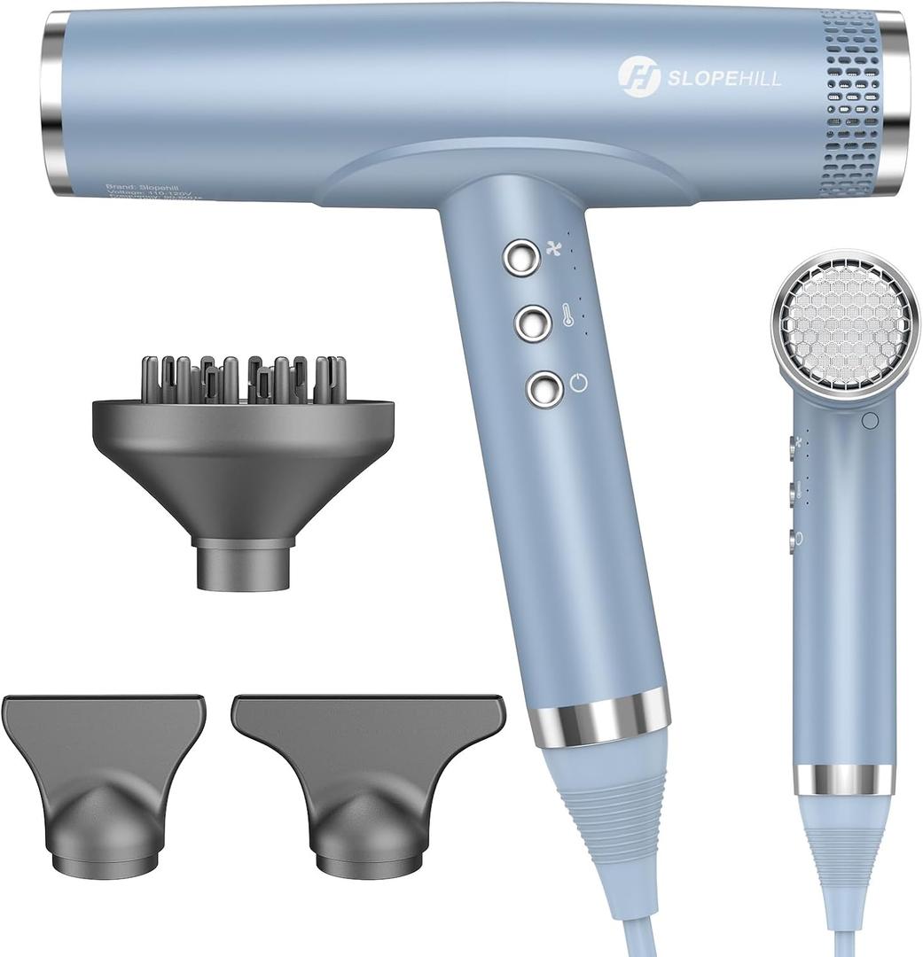 Slopehill Hair Dryer, 2000W Professional Ionic Hair Dryer with Diffuser, High Speed Blow Dryer for Women, Ceramic Hair Dryers for Salon Use (BLUE) (Blue,silver,white)