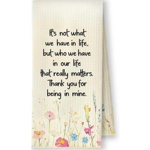 Gifts for Best Friend Kitchen Towels, Friendship Gifts for Women Friends Dish Tea Towels, Thank You for Being in Mine Wildflower Decorative Hand Towel for Bathroom Kitchen, 16x24 Inch
