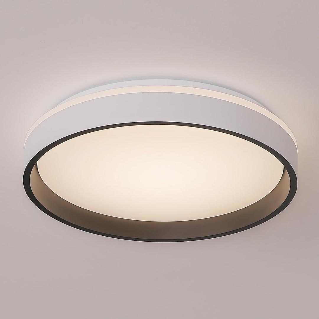 15.3 Inch LED Round Flat Panel Light, White Frame with Black Inside, 3000K/4000K/5000K, Dimmable, 24W Flush Mount Ceiling Light Fixture, for Kitchen, Bedroom, Laundry, ETL Listed