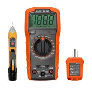 Klein Tools 69149P Electrical Test Kit with Digital Multimeter, Non-Contact Voltage Tester and Electrical Outlet Tester, Leads and Batteries
