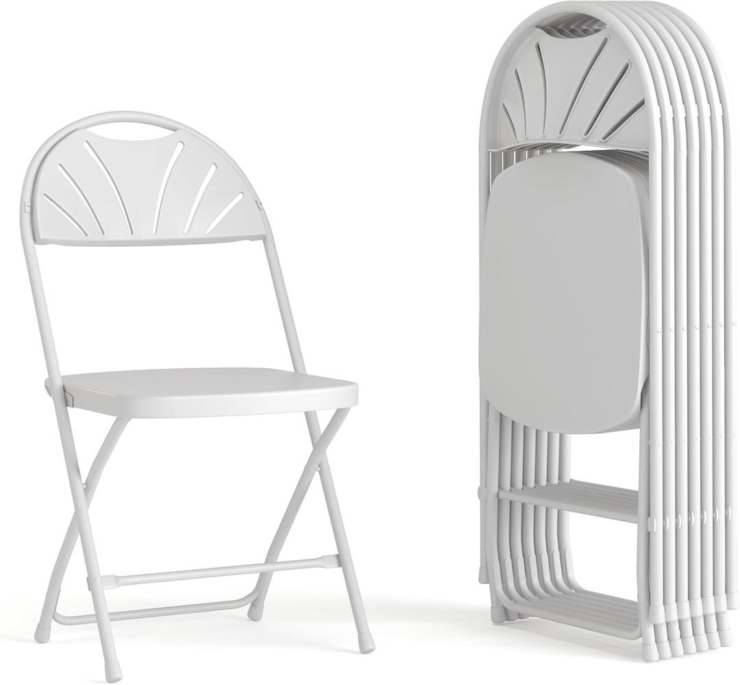 Flash Furniture Hercules Series Plastic Folding Chairs with Carrying Handle, Lightweight Commercial Event Seats 650-lb. Static Weight Capacity, Set of 8, White