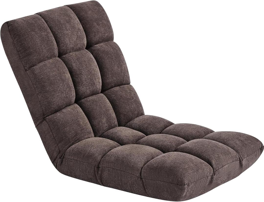 Gorela Floor Folding Chair with Back Support, Padded Folding Gaming Sofa Chair with 14 Adjustable Backrest, Adults Couch Recliner, Floor Seating Lounge Chair, Armless Meditation Chair, Brown, 35 Inch Length