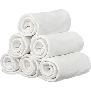 6 Pack Rayon Microfiber Inserts Liners for Adults Cloth Diapers for Incontinence Care, 4-Layer Washable Reusable Large Absorbent (White-Medium)