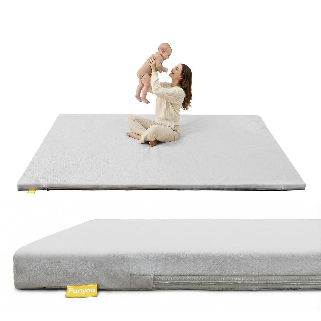71" 59" Padded Baby Play Mat for Floor, 1.2" Thick Machine Washable Foam Playmat, Soft Tummy Time Crawling Playpen Mat with Non-Slip Bottom, Fits 71" x59" Playpens