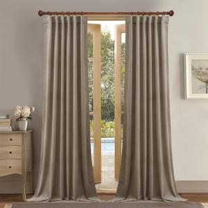StangH Camel Beige Velvet Curtains 96 inches Long - Room Darkening Window Curtains for Kids Room, Heat Resistant & Privacy Assured Drapes for Sliding Door/French Window, W52 x L96, 2 Panels