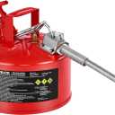 VEVOR Safety Metal Container, 2.5-Gal Type II Red Metal Container for Liquid Material with Stainless Flame Arrester, Self-Closing Lid, Flexible Metal Spout, Carbon Steel Flammable Saving with Handle