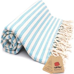 Bazaar Anatolia Turkish Beach Towel 100% Cotton Bath Towels Oversized Quick Dry Boho Farmhouse Decor Sheets Bathroom Towels Sand Free Camping Blanket 71x39 inches - Arpa Turquoise (Turquoise)