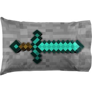Jay Franco Minecraft Diamond Life 1 Pack Pillowcase - Double-Sided Super Soft Bedding - Featuring Minecraft's Sword & Pickaxe (Official Minecraft Product)