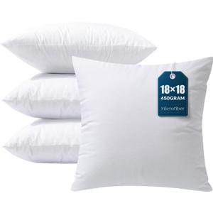 Phantoscope Pillow Inserts, Hypoallergenic 100% Virgin Fiber Square Form Microfiber Throw Pillow Inserts, Couch Bed Pillows 45x45 cm, 18x18 Inch (Pack of 4) (White)