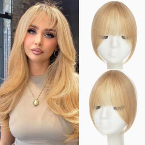 Clip in Bangs, 100% Real Human Hair French Fake Bangs Hair Clip for Women Ash Blonde Natural Curtain Fringe with Temples Hairpieces for Daily Wear(French,Ash Blonde)