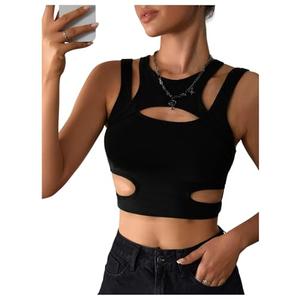 Milumia Women's Cut Out Gothic Tank Top Sexy Fitted Going Out Crop Tops Rave Club Black Small