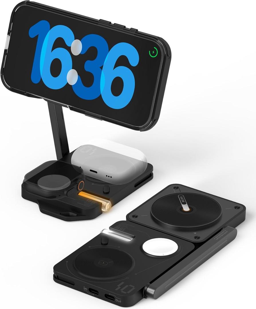 Aulumu MagSafe-Compatible M01 4-in-1 Wireless Charging Station | 15W Collapsible Magnetic Wireless Charger for iPhone 17 &Apple Watch/AirPods (Qi2 Versions)