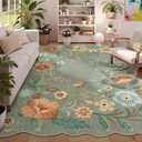 Lahome Floral Washable Rugs 8x10, Non-Slip Soft Green Rug Stain Resistant, Ultra-Thin 8x10 Rugs for Living Room Easy Clean Boho Accent Carpet for Dining Room Office Flore (8x10ft,Green)