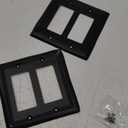 2-Pack Double Decorator Outlet Covers, Decorative Black Wall Plates, Metal Face Plates for Receptacle, GFCI Outlet, Dimmer Switch, 4.96''*4.88'', Midsize