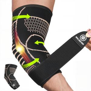 Copper Elbow Brace for Tendonitis and Tennis Elbow, 3D Knit Elbow Compression Sleeve with Adjustable Strap for Arthritis, Golfers, Bursitis, Elbow Pain Relief, Weightlifting, Fit for Men & Women (Black, Medium)