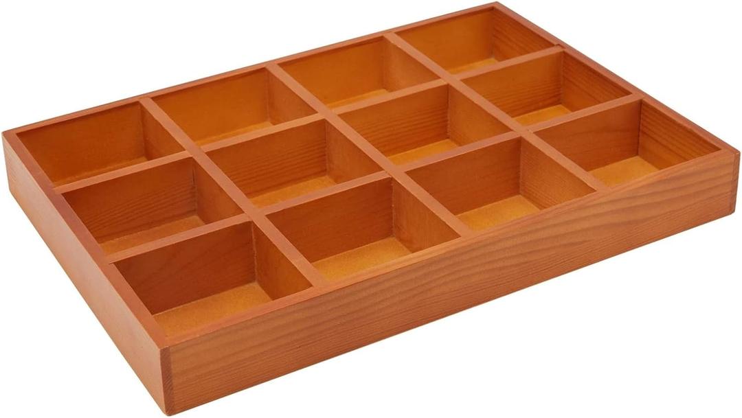 Juvale Wooden Drawer Organizer with 12 Compartments, Divided Tray for Arts and Crafts Supplies, Stationery, Small Items, 12 Grid Sorting Tray, Dark Brown (13.2 x 9.2 x 1.5 Inches) (Cedar)
