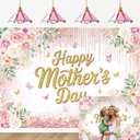Happy Mother's Day Backdrop Pink Flower Mother's Day Party Decorations I Love You Mom Background Mothers Day Birthday Photography Banner Photo Studio Props (7X5FT)