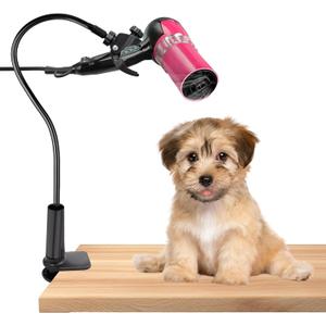 Black Dog Hair Dryer Holder, 360 Rotatable Hands-Free Stand Adjustable Hair Dryer Hands Free Stand Flexible Hair Dryer Stand for Pet Dog Cat Hair Dryer Grooming
