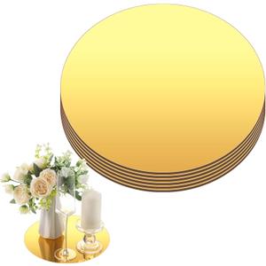 Thyle 6 Pcs 12 Inch Acrylic Round Mirror for Table Centerpieces Circle Mirror Candle Plates for Wall Wedding Table Centerpieces for Christmas Party Decor, Thickness 1 mm (Gold)