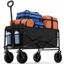 DUMOS Collapsible Wagon Cart, 330lbs Capacity, Black | Heavy Duty Foldable Utility, Detachable Brake Wheels, Flexible Handle for Beach Garden Sports Grocery Camping