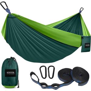 Kootek Camping Hammock 500 lbs Capacity, Portable Hammocks with Tree Straps & Attached Carry Bag, Camping Essentials Gear, Perfect for Outside Indoor Hiking Beach Backpack Travel (Large, Dark Green & Green)