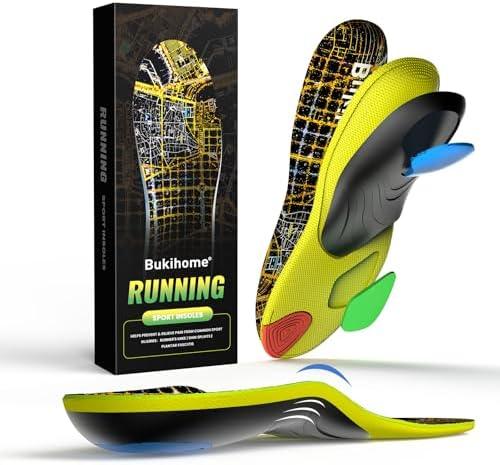 Bukihome Sport Insoles for Men Women - Arch Support Orthotics Inserts - Shock Absorption and Cushioning for Running Walking - Comfortable Insole for Standing All Day - FSA/HSA Eligible (Black, L) 