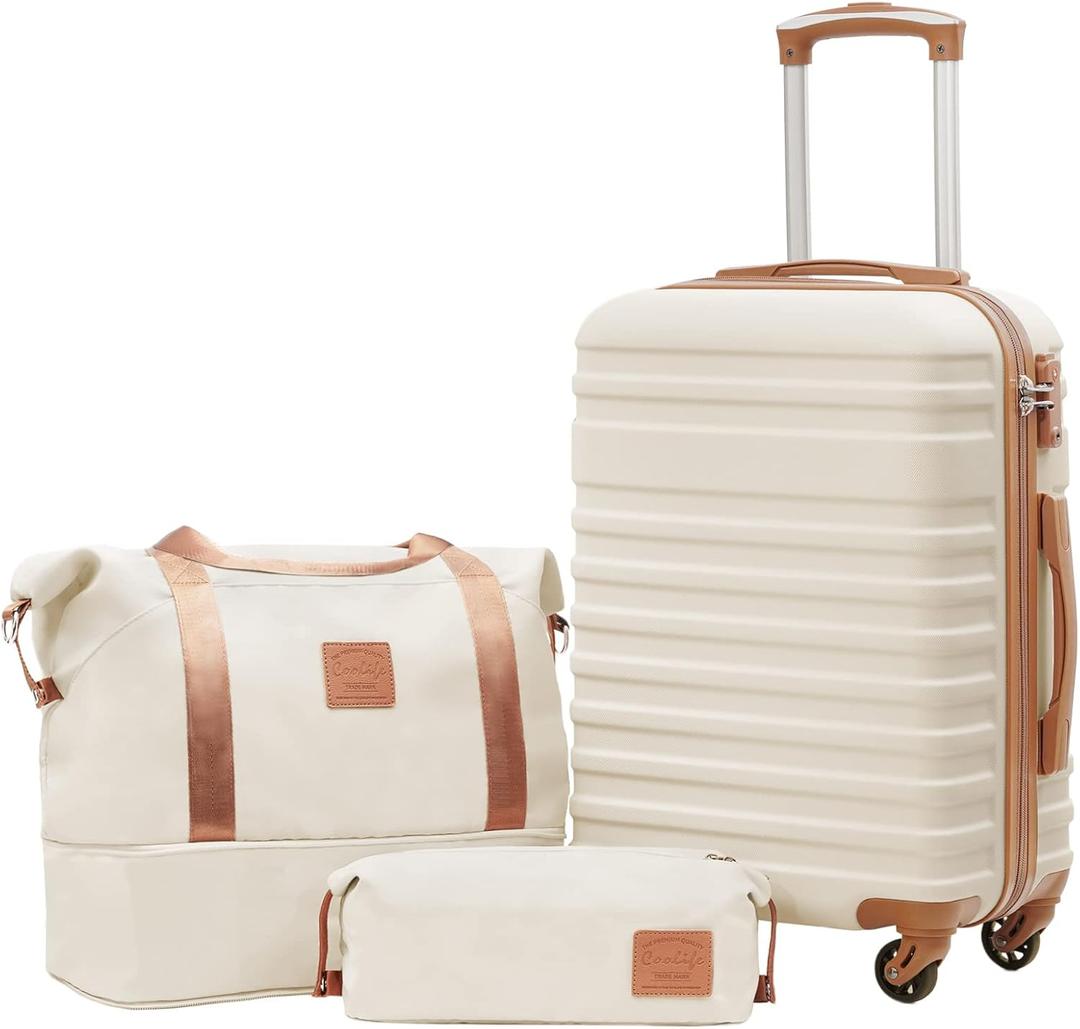 COOLIFE Unisex Adult Luggage Bags, White, 3 Piece Set (DB/TB/20)