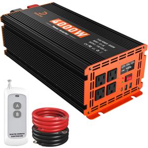 4000W Power Inverter 12V DC to 110V/120V AC Converter for RV/Truck/Boat/Camping/Off-Grid Solar Car Power Inverter Peak Power 8000W with 4 AC Outlets,USB & Type-C Port, Remote Controller & LCD Screen
