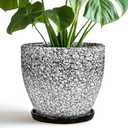 Ceraimc Plant Pot - 8 Inch Planter with Drainage and Saucer, Modern Round Planter, Flower Pot for Indoor Outdoor Plants, Home Room Garden Apartment Decor, Gifts for Plant Lovers, White-Black (Black-wood Crack)