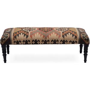 Wool Jute Kilim Wooden Bench Table for Living Room (Medium, Multi Color)