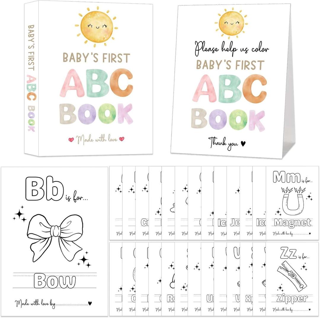 Baby's First ABC Book Baby Shower Activity, Boho Sun Baby Shower Guest Book Alternative with Alphabet Coloring Pages, Educational Keepsake & Activities, Sunshine Baby Shower Games Craft Kit