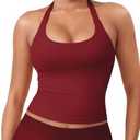 YEOREO SoftHue Women's Impact Halter Tank Top Longline Backless Scoop Neck Built-in Bra Sports Workout Gym Crop Top S