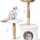 Easyego Modern Cat Tree, 36.6" Aesthetic Wood Cat Tree Tower for Large Cats, Luxury Cat Condo with Scratching Posts and Flower Platforms, Cat Furniture, White