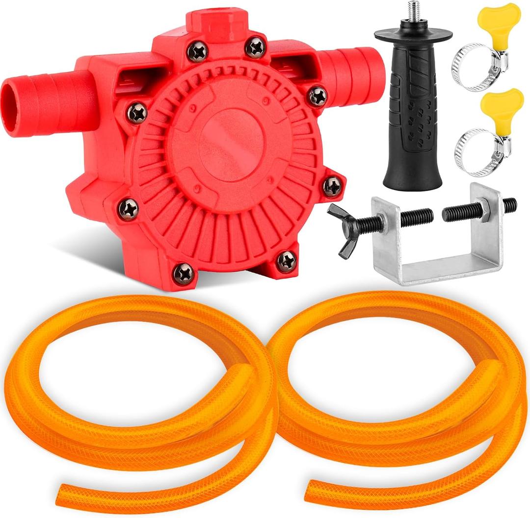 Portable Self Priming Water Drill Pump Attachment, Self Priming Pump Attachment for Drills with Suction and Discharge Hose for Water Oil Fluid Transfer
