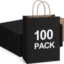 BagDream Recyclable Kraft Paper Gift Bag, 8x4.25x10.5 Inches, 100Pcs, Black, with Handles, Bulk, FSC Compliant, Multipurpose