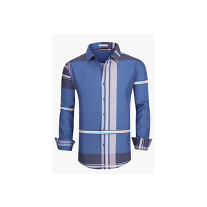 Mens Dress Shirts Wrinkle Free Long Sleeve 4-Way Stretch Button Down Shirs Plaid Button Up Shirts for Men, L
